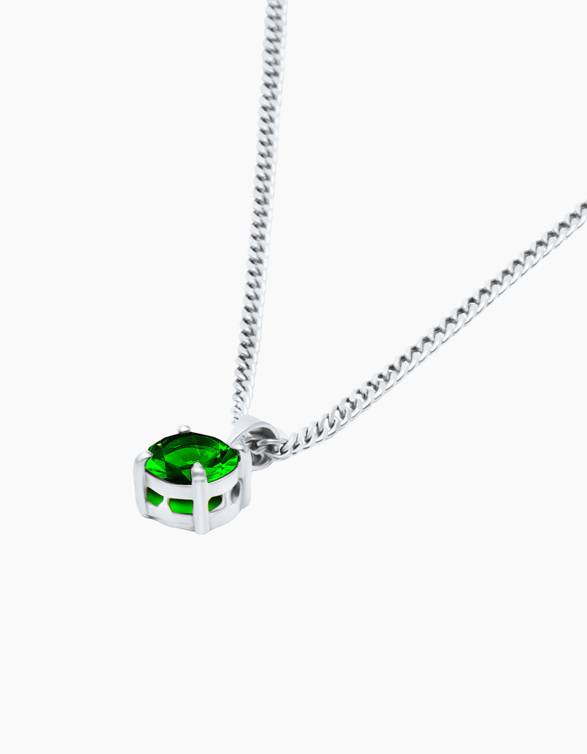 Round Emerald green necklace silver
