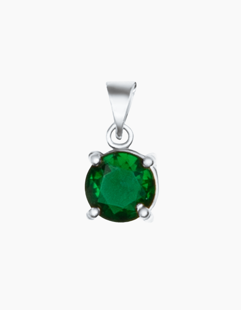 Round Emerald green necklace silver