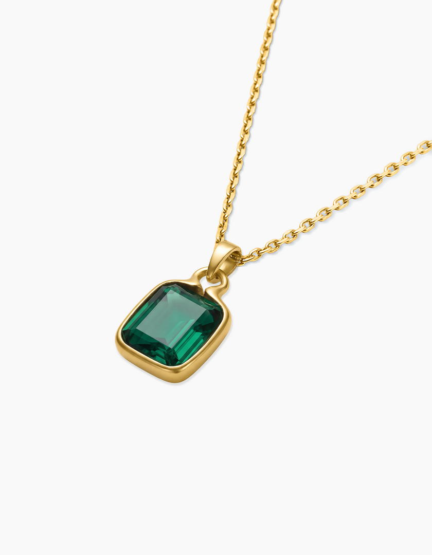 Emerald green necklace gold plated